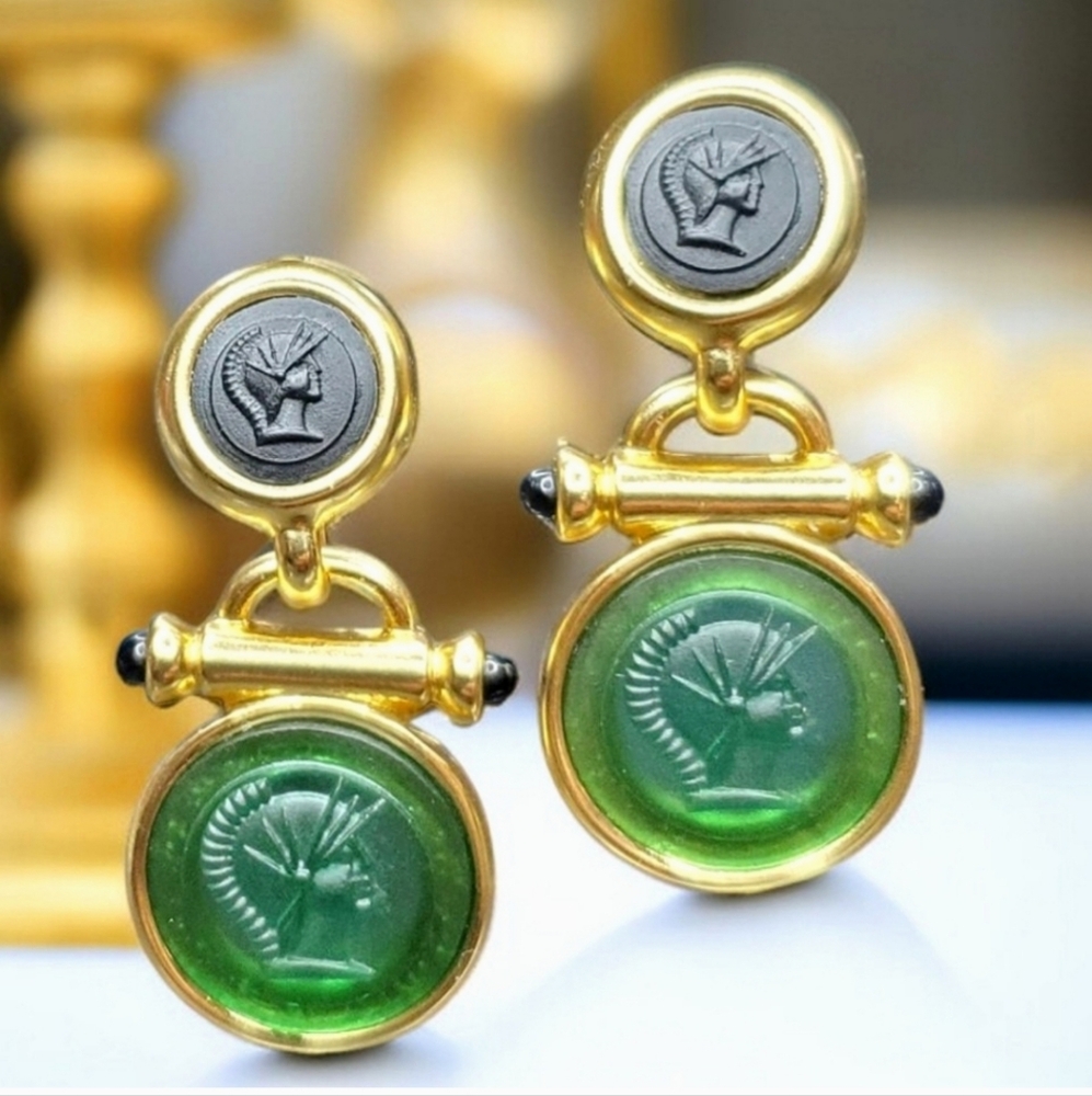 Byzantine Intaglio Gladiator Dangle Earrings